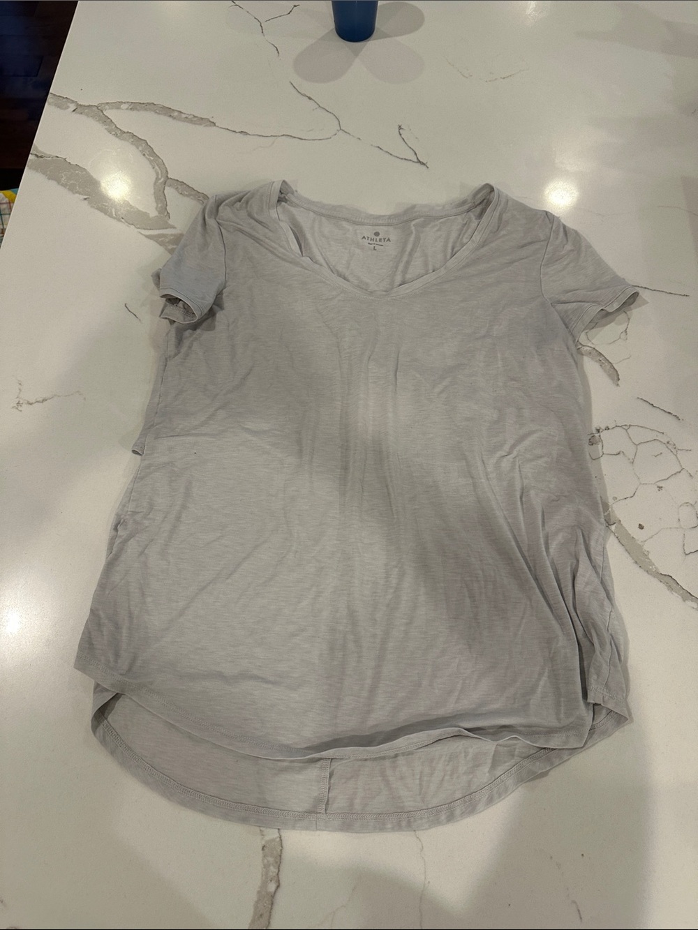 Athleta Light Gray V-Neck Short Sleeve Tee Open Back